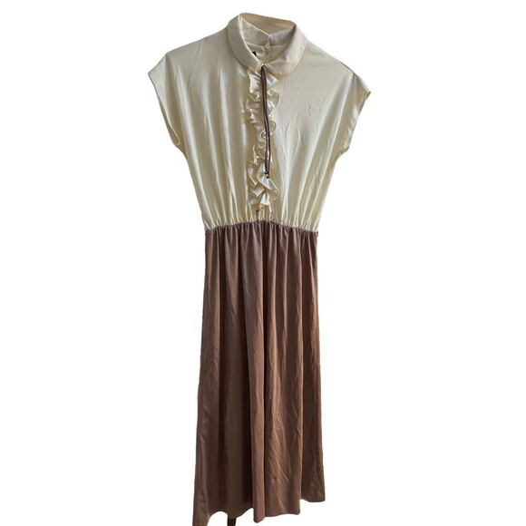 Vintage Costumes by Jerrie Woman's Two Piece Dress Cover Brown White Ruffles 10 - Picture 1 of 7